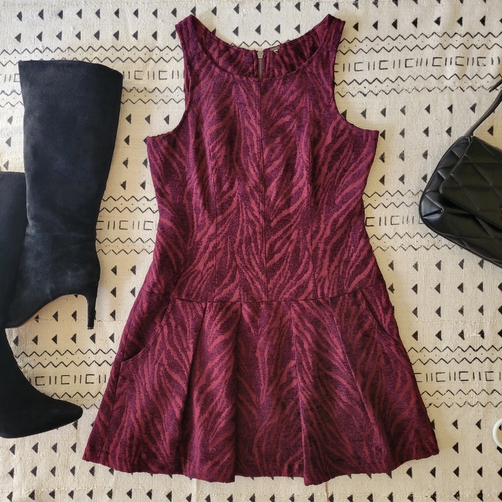 Free People Burgundy Velvet Zebra Print Minidress